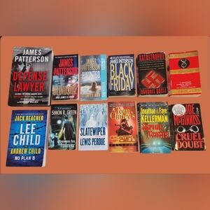 LOT OF 12 CRIME/SUSPENSE BOOK NOVELS ~ JAMES PATTERSON ~ LEE CHILDS ~ TOM CLANCY